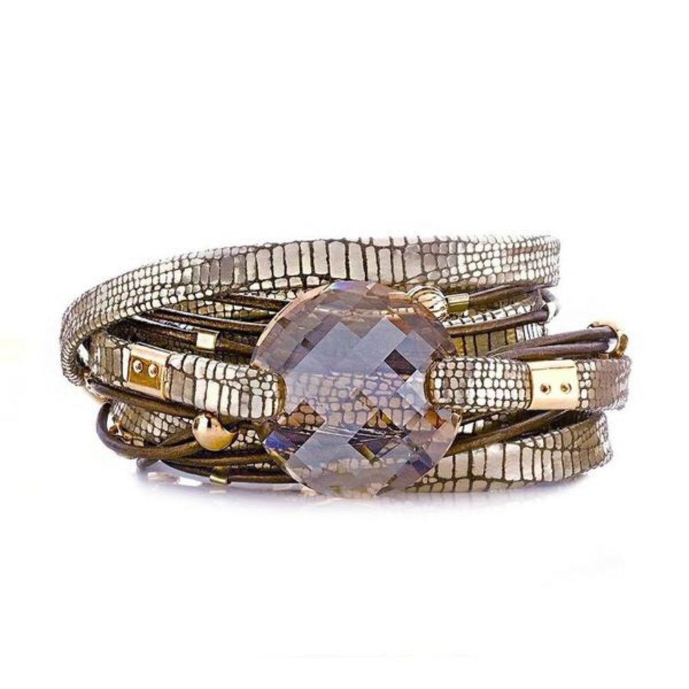 GOLD FLAKE SWAROVSKI CRYSTAL WRAP BRACELET